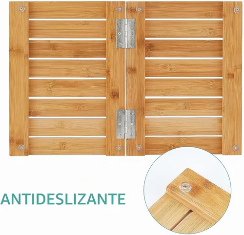 Vista 9 de Tapete de baño de bambú impermeable para ducha, tapete de madera para baño, plegable, antideslizante, resistente, tapete de ducha para interiores