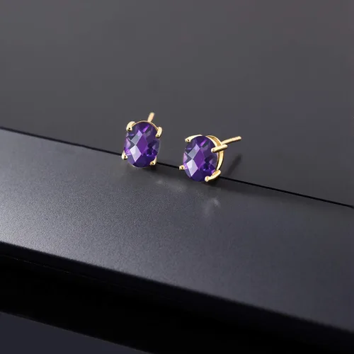 Vista 331 de Gem Stone King Aretes de oro de 14 quilates con piedra natal ovalada de 0.315 x 0.236 in Aretes de oro para mujer