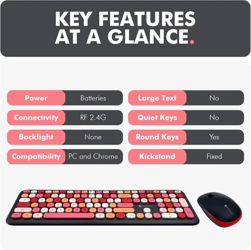 Vista 7 de X9 - Lindo teclado y mouse inalámbricos, teclado y mouse coloridos de 2.4 G con máquina de escribir multicolor retro, teclas para teclado de Negro
