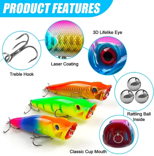 Vista 2 de 8PCS Fishing Lures Popper Lures Shadllow Deep Diving Swimbait Crankbait Fish Wobble Hard Fishing Baits for Bass Trout Freshwater and Saltwater Fish