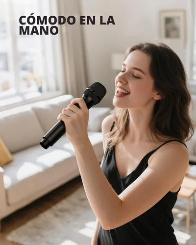 Vista 7 de LEKATO Micrófono inalámbrico, sistema de micrófono dinámico inalámbrico de mano dual recargable de 2.4 GHz con receptor de 1/4 pulgadas, micrófono