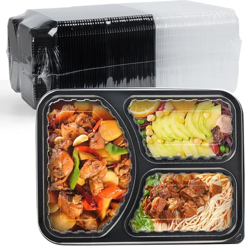 Vista 10 de Recipientes para alimentos de 7.8" 30 onzas, paquete de 65 unidades, plástico de polipropileno relleno mineral sin BPA, 3 compartimentos envoltorio