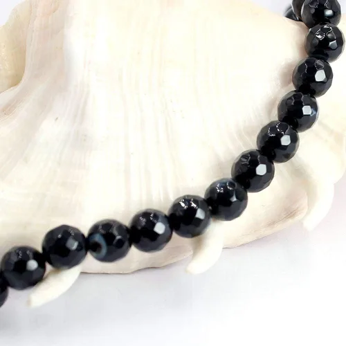Vista 2 de Joyería Artesanía Natural 6 8 10 0.472 in redondo facetado ágata piedras preciosas sueltas DIY hilo 15" (0.236 in, ágata de ónix negro)