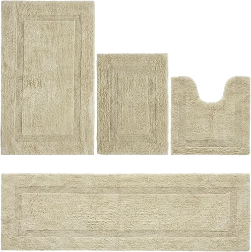 Vista 29 de Better Trends Juego de 4 alfombras de baño de lujo, 100% algodón, suaves, absorbentes de agua, reversibles, lavables a máquina, para decoración