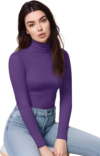 Vista 2 de Zengjo - Camiseta de manga larga con cuello de tortuga para mujer