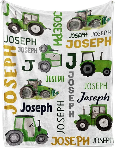 Vista 27 de Manta personalizada de tractores, nombre personalizado con diseño de camiones de tractor agrícola, manta de cama de franela de felpa suave
