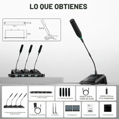 Vista 9 de Phenyx Pro Sistema de Micrófono Inalámbrico para Conferencia, Micrófono de Pódium Inalámbrico de Cuatro Canales, 4x50 Frecuencias UHF, Auto Scan, 4