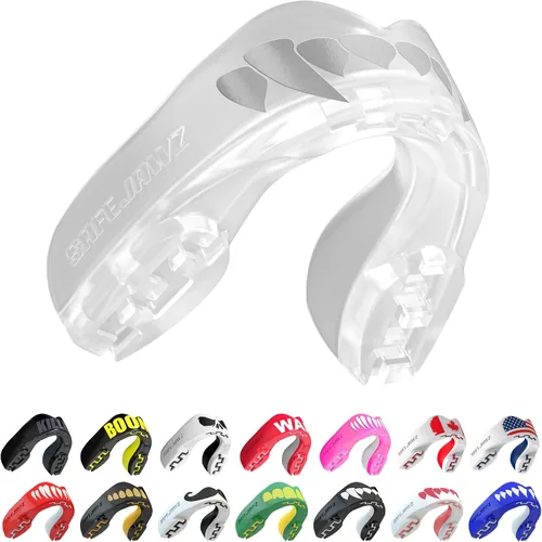 Vista 18 de SAFEJAWZ American Flag Mouth Guard, Youth Dual Layer Mouthguard with Case Bandera estadounidense