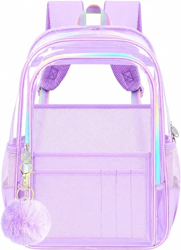 Vista 14 de Mochila transparente resistente para libros, mochila escolar traslúcida Mochila Chic Negra Transparente