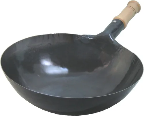 Vista 4 de Yamada Kogyosho Wok con una sola mano, hierro, mango, mango de madera, 9.4 pulgadas (9.4 in)