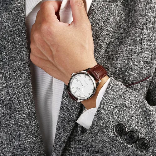 Vista 3 de Moran - Correa de cuero genuino con estampado de cocodrilo y cuero vacuno, hebilla de despliegue de repuesto, correa de reloj de 18 mm a 24 mm Cuero