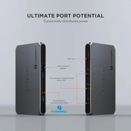 Vista 2 de Satechi Hub delgado Thunderbolt 4 5-en-1, carga USB C de 60W, pantalla única de 8K o doble de 4K, 4 puertos Thunderbolt 4, USB 3.2 Gen2, compatible