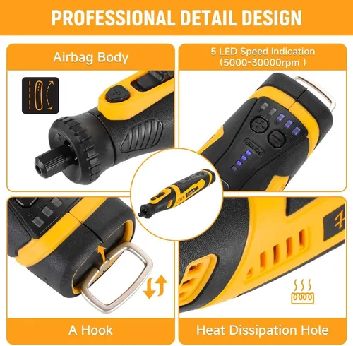 Vista 4 de Hoteche Mini kit de herramientas rotativas inalámbricas, batería de iones de litio de 5 velocidades de 8 V con 42 accesorios, herramienta giratoria
