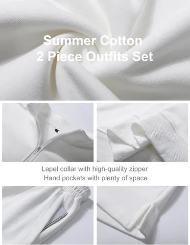 Vista 9 de Flygo Conjunto de 2 piezas de algodón para mujer, sudadera con media cremallera y pantalones cortos de cintura alta