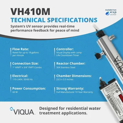 Vista 3 de VIQUA Sistema de tratamiento de agua UV VH410M, caudal de 18 GPM