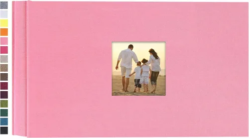 Vista 64 de potricher - Álbum de fotos pequeño para 100 fotos de 4 x 6 pulgadas, con portada de lino con foto, familiar, para bodas, aniversarios, bebés o Beige