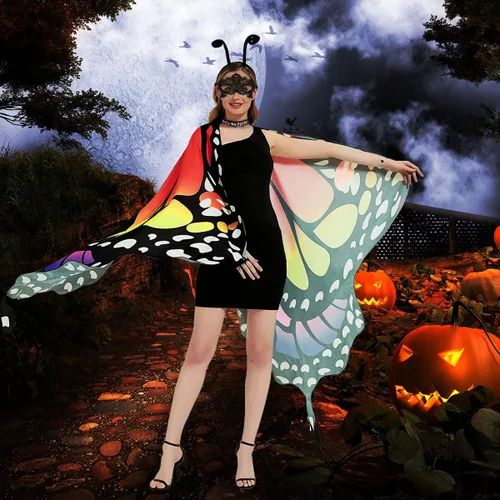 Vista 5 de Butterfly Costume for Women Butterfly Wings for Women Fairy Wings Cape with Mask and Antenna Headband Halloween Costumes