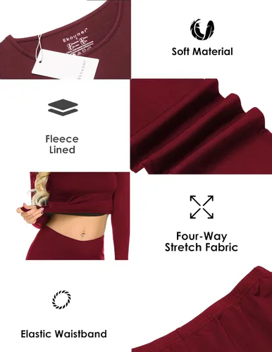 Vista 3 de Ekouaer Conjunto de ropa interior térmica para mujer, con forro polar de microforro polar largo, capa base, térmicas, conjunto de 2 piezas, tallas
