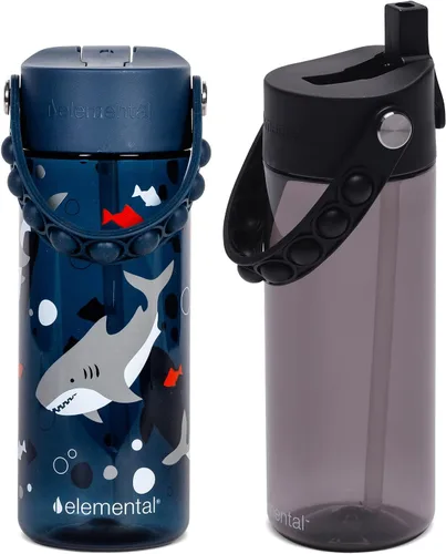 Vista 44 de Elemental Botellas de agua para niños – Botella de agua para niños Splash para la escuela con mango Pop-it – Botella de agua de plástico Tritan sin