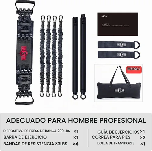 Vista 2 de INNSTAR - Barra de bandas de resistencia para ejercicio, accesorio de 38 pulgadas, negro, carga máxima de 800 libras para entrenamiento de gimnasio
