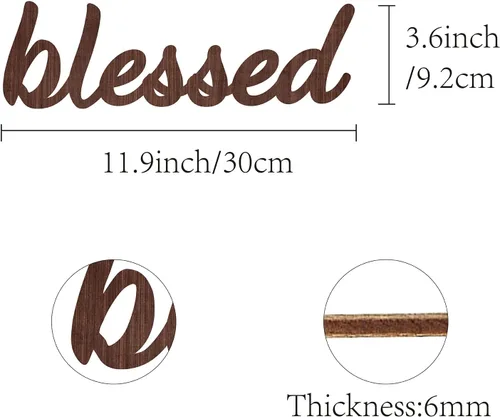 Vista 2 de CREATCABIN Letrero recortado de madera con texto en inglés "Blessed", decoración artística de madera para decoración de pared de casa de campo
