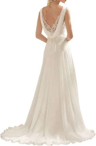 Vista 2 de Abaowedding - Vestido de novia de encaje con escote en V doble, sin mangas, para mujer