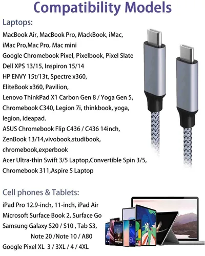 Vista 5 de Cable USB C a USB C iPhone 15 【100W/5A 6.6 pies】Carga rápida tipo C, nailon largo, cable de carga para Samsung Galaxy S24 S23, Note 20/10, Google