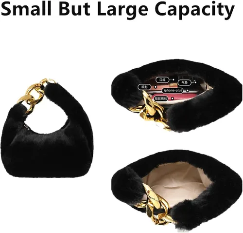 Vista 4 de Bolso de mano de felpa de piel sintética de invierno para mujer, bolsa de bola de masa mullida, mini bolso esponjoso con asa superior, bolso pequeño