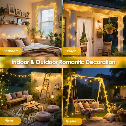 Vista 6 de LORRYTE Luces de Navidad marroquíes para exteriores operadas por batería, 60 LED de 36 pies, luces de globo de hadas con 8 modos de iluminación