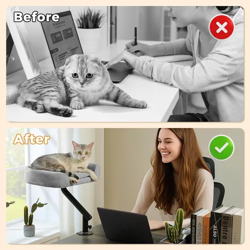 Vista 3 de PAWZ Road Cama de escritorio para gatos, rotación de 360°, soporta hasta 50 Gris