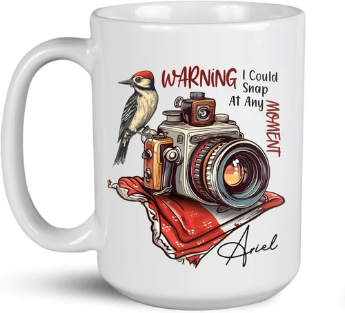 Vista 14 de Taza de café personalizada con nombre, taza de regalo personalizada para amantes de la fotografía, amigos, familia, taza de té blanca de 11 o 15