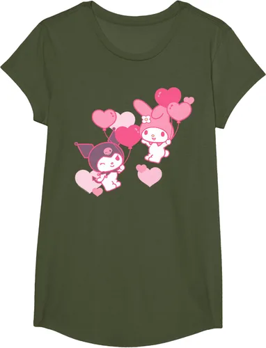 Vista 79 de Camiseta de My Melody y Kuromi con corazones del Día de San Valentín Negro