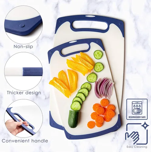 Vista 3 de Moss & Stone 2 tablas de cortar para cocina y cuchillo de chef, polipropileno y aptas para lavavajillas, 2 tablas de cortar con mango de agarre sin
