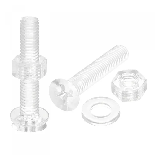 Vista 9 de uxcell Tornillos de máquina Phillips de plástico M3 x 0.472 in con tuercas y arandelas planas, pernos de máquina de cabeza plana de PC