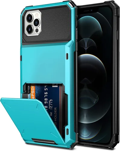 Vista 19 de Vofolen Funda compatible con iPhone 12, cartera 5G, 4 ranuras para tarjetas, tarjetero con bolsillo oculto, doble capa, cubierta trasera protectora
