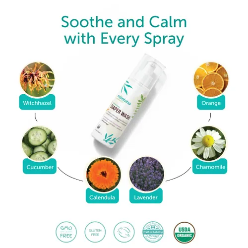 Vista 2 de Mambino Organics Lavado de área de pañales, suave spray para dermatitis del pañal sin enjuague para pieles sensibles, agua de limpieza para bebés
