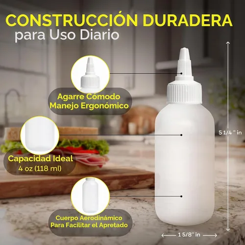 Vista 2 de BRIGHTFROM Botellas exprimibles para condimentos, botellas vacías de 4 onzas, tapa superior giratoria, a prueba de fugas, ideal para salsa