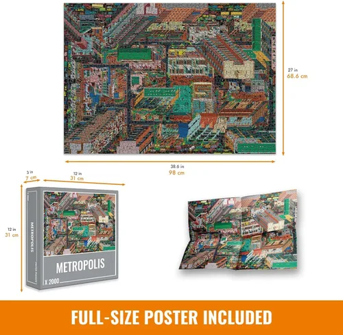 Vista 3 de Cloudberries Metropolis, rompecabezas de 2000 piezas para adultos con mapa de ciudad en 3D y tema de arquitectura
