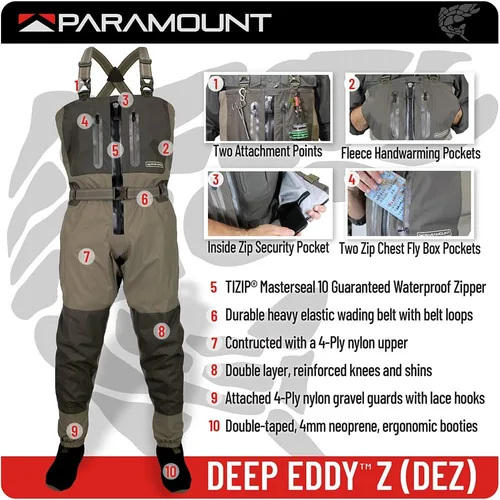 Vista 6 de Paramount Outdoors Deep Eddy - Vadeador de pesca transpirable con cremallera y calcetines de pecho