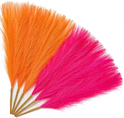 Vista 11 de Serwalin Decoración de zacate de las pampas rosa intenso, rosa rubor y rosa, 17.7 pulgadas 6 piezas de zacate de las pampas sintético, zacate A Abby
