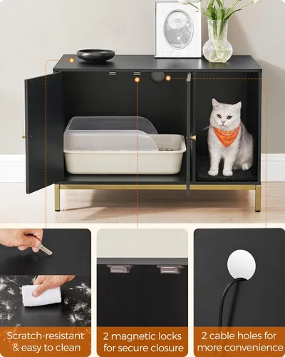 Vista 9 de Feandrea UPCL007B01 - Armario con caja de arena oculta para gatos, mueble moderno de caja de arena con tapete para rascar, patas altas, casa