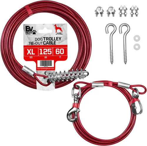 Vista 17 de BV Cable de amarre para perros de 30 pies – Cable resistente para perros de hasta 125 libras – Reflectante y libre de óxido con clips giratorios