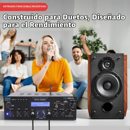 Vista 5 de Amplificador estéreo con Bluetooth de primera calidad, receptor amplificador compacto de 200 W con control remoto, antena FM y puerto USB / AUX