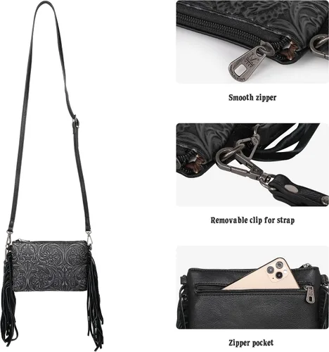 Vista 5 de Montana West Bolso cruzado estilo Western para mujer, bolso de mano de pulsera