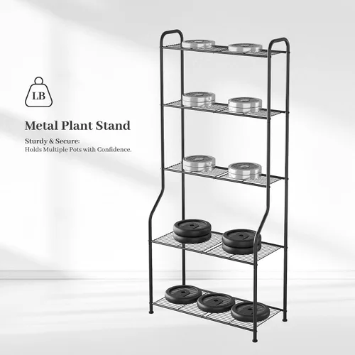Vista 7 de Kitsanery Soporte para plantas de interior y exterior para múltiples plantas, estante de metal resistente de 5 niveles, escalera grande para jardín