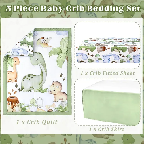 Vista 2 de Hahafelt - Juego de ropa de cama para cuna de bebé, 3 piezas Verde