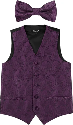 Vista 13 de Alizeal Conjunto de 2 piezas de corbata de lazo preatada de jacquard de cachemira con estampado floral clásico para niños