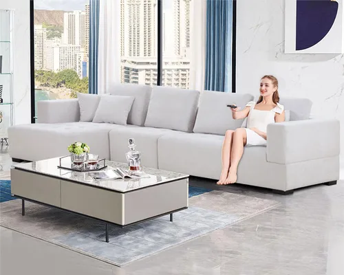 Vista 14 de KEVINSPACE Juego de sofá modular de 3 piezas de 111.5 pulgadas, juego de muebles de sala de estar, sofá moderno con reposapiés, asientos otomanos