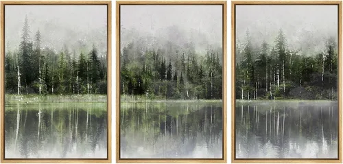 Vista 149 de NWT Juego de Arte de Pared de Lienzo Enmarcado Bosque Blanco y Negro Reflejo de Lago Paisaje Naturaleza Vida Silvestre Arte de Fotografía Rústico