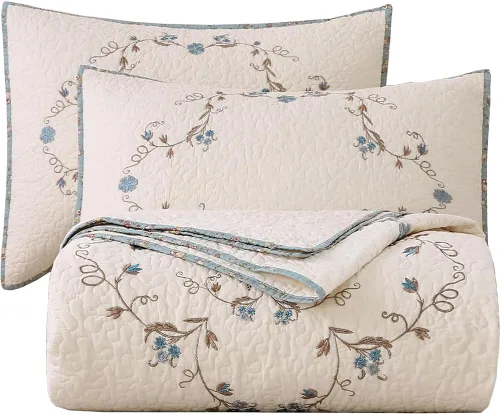 Vista 99 de Mixinni - Juego de colcha reversible de 2 piezas, tamaño individual, color beige, con patrón bordado elegante, juego de edredón y funda de almohada